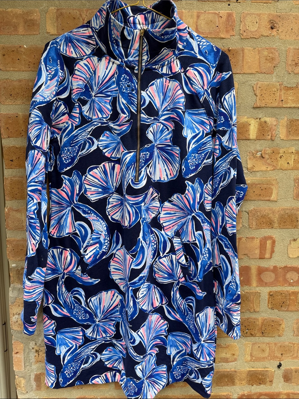 Lilly Pulitzer Skipper Popover Dress M Bright Navy In Reel Life Fish UPF 50+